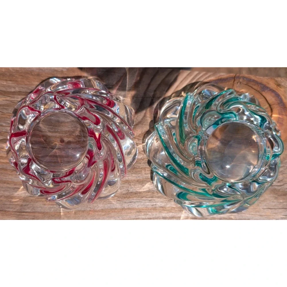 Mikasa Peppermint Red & Green Swirl Crystal Bowls 4
